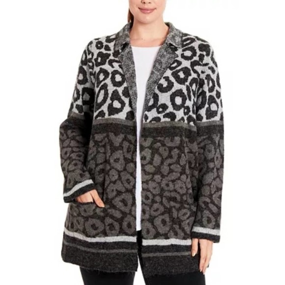 New!!! Plus Mixed Leopard-Knit Coatigan jacket plus size 2X - Picture 2 of 5